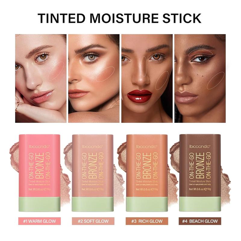 Cream Bronzer Stick, natural highlight contour makeup, face highlighter stick, contour stick facial contouring stick, buildable face bronzer face shaping, waterproof, 01 warm glow