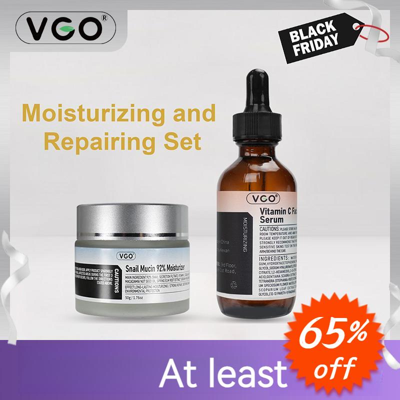 VGO Essence Face Cream Moisturizing and Repairing Set with Vitamin C Serum and Snail Mucin 92% Moisturizer for All Skin Types Skincare Acne Radiance Comfort Skin Repair Moisture Hydrating Hydrate