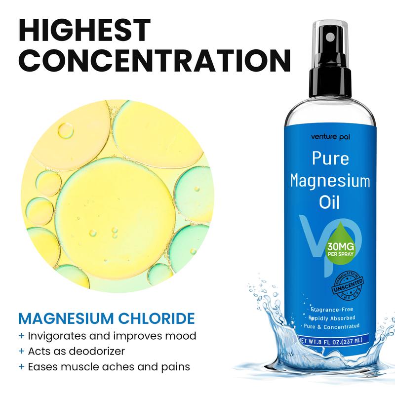 Venture Pal 100% Pure Magnesium Oil Spray, Fast Absorption, Less Sting, Ultra-Soothing for Sleep & Muscle Relaxation (Big 8 oz)