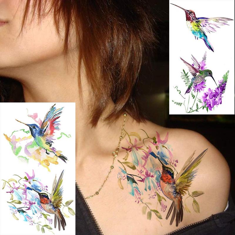 Colorful Hummingbird & Flower Pattern Temporary Tattoo, 15pcs Waterproof Fake Tattoo for Women & Girls, Creative Makeup Tattoo for Daily Use