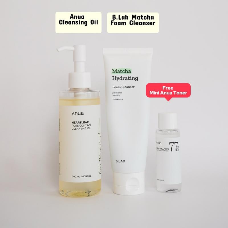 DOUBLE CLEANSING BUNDLE (ANUA CLEANSING OIL + B LAB MATCHA FOAM CLEANSER)