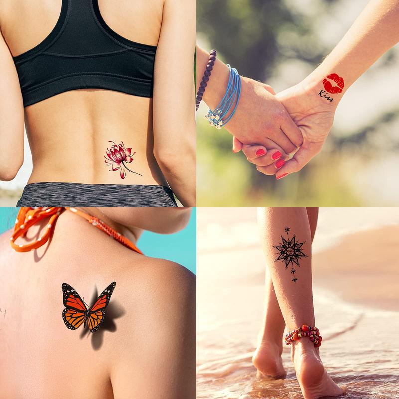 72-82 Sheets Flowers Temporary Tattoo Stickers, Roses, Butterflies and Multicolor Mixed Style Body Art Temporary Tattoos for Women, Girls