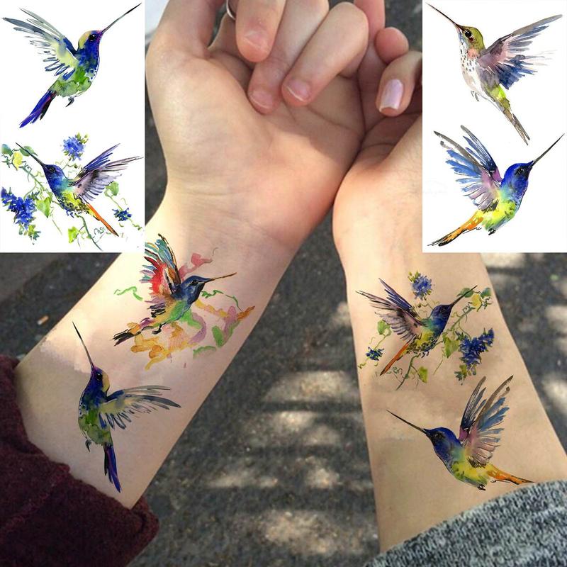 Colorful Hummingbird & Flower Pattern Temporary Tattoo, 15pcs Waterproof Fake Tattoo for Women & Girls, Creative Makeup Tattoo for Daily Use