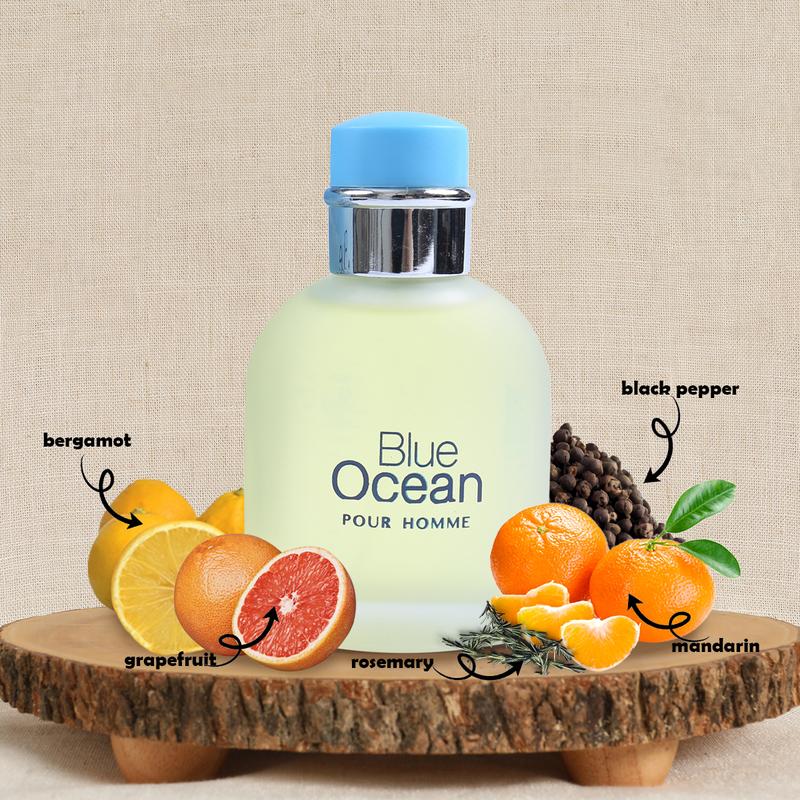 Blue Ocean Pour Homme Eau De Toilette Natural Spray Cologne For Men - 100ml 3.4fl.oz.