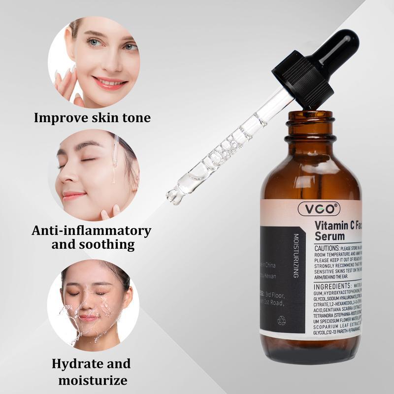 VGO Vitamin C Facial Serum Essence, 30ml 60ml Comfort Skincare Face Serum, Gentle Moisturizer Serum Vitamina C Cream-A Daily Cleanser-B3 And Vitamin C Facial Serum Essence 30ml Acne Radiance Cleansing Hydrate Moisturize Facial Skin Care Set