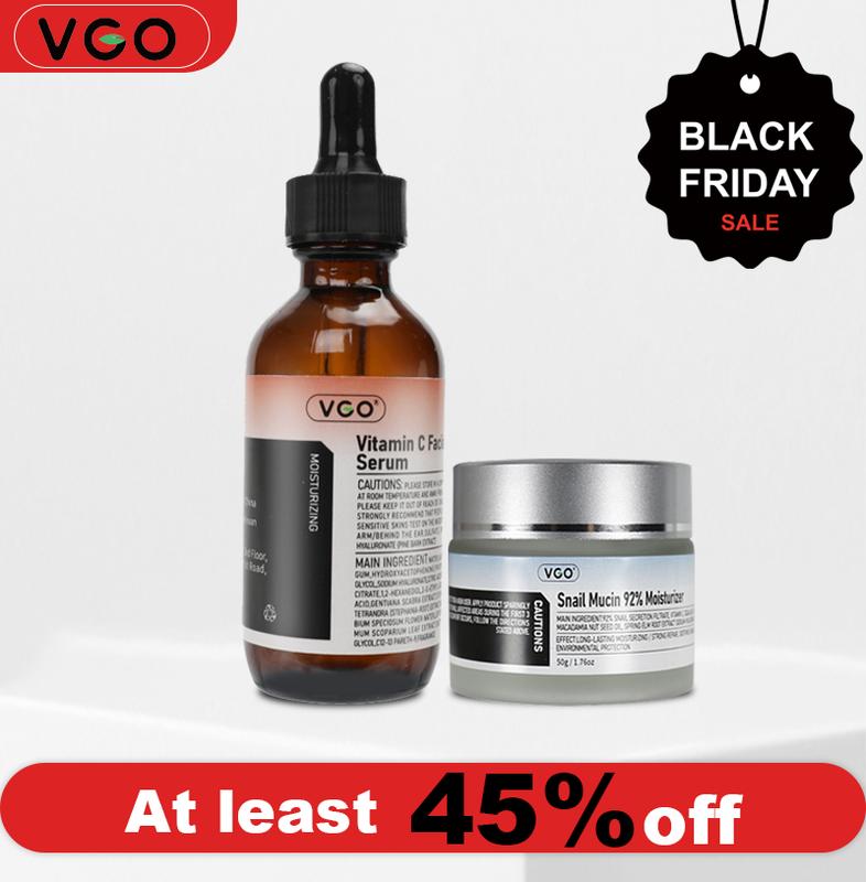 (VGO) Vitamin C Facial Serum + Snail Mucin 92% Moisturizer + Double Barrel Cleanser