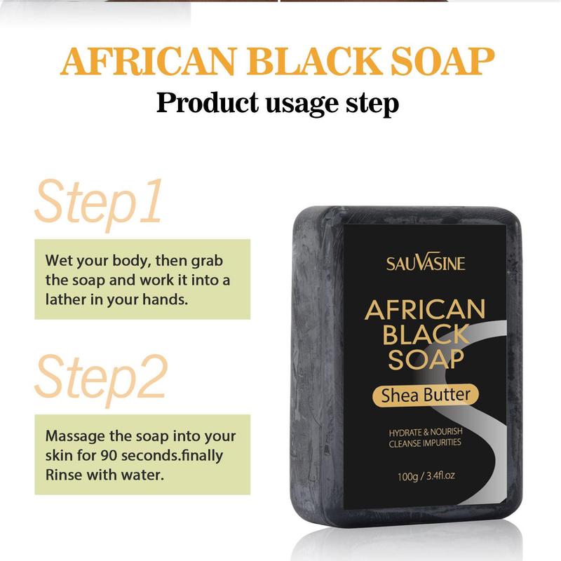 African Black Soap with Shea Butter, 2 Counts set Deep Cleaning Soap Bar, Moisturizing Face & Body Wash Soap for Women & Men