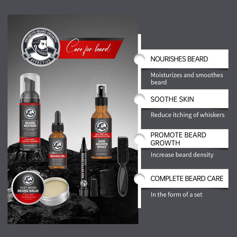 Men's Beard Care Set, 1 Set Beard Shampoo & Beard Oil & Beard Balm & Brush & Comb, Beard Grooming Kit for Men, Great for Daily Use, Christmas Gift