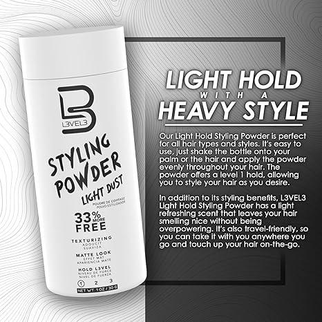 L3 Level 3 Light Hold Styling Powder - Natural Matte Hairstyle - Texturizing and Volumizing Haircare Finish