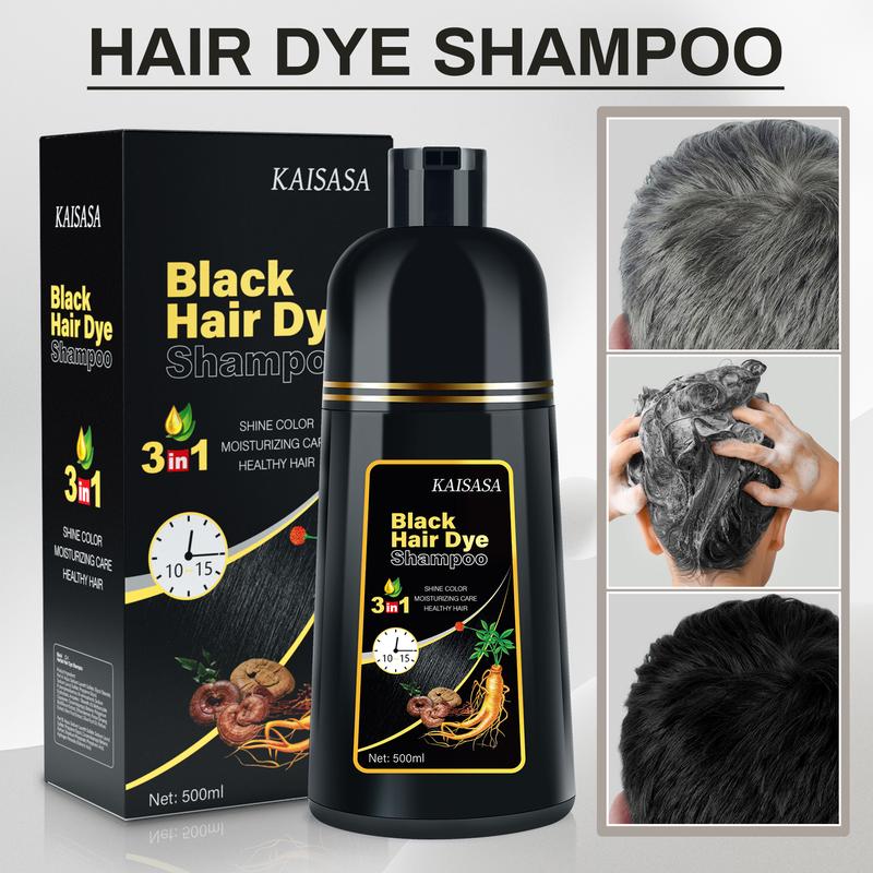 KAISASA Black Hair Dye Shampoo,3 in 1 Herbal Ingredients,Contains Ginseng Extract,Can cover gray hairs,Natural Haircoloring,Plant Haircare