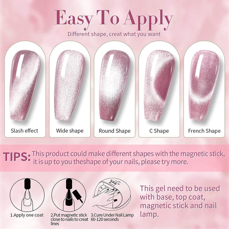 BORN PRETTY Jelly Pink Cat Eye Magnetic Gel Polish Set Snowlight Magnetic Polish Gel With Magnetic Stick Salon Style Nail Art DIY at Home Nail Care