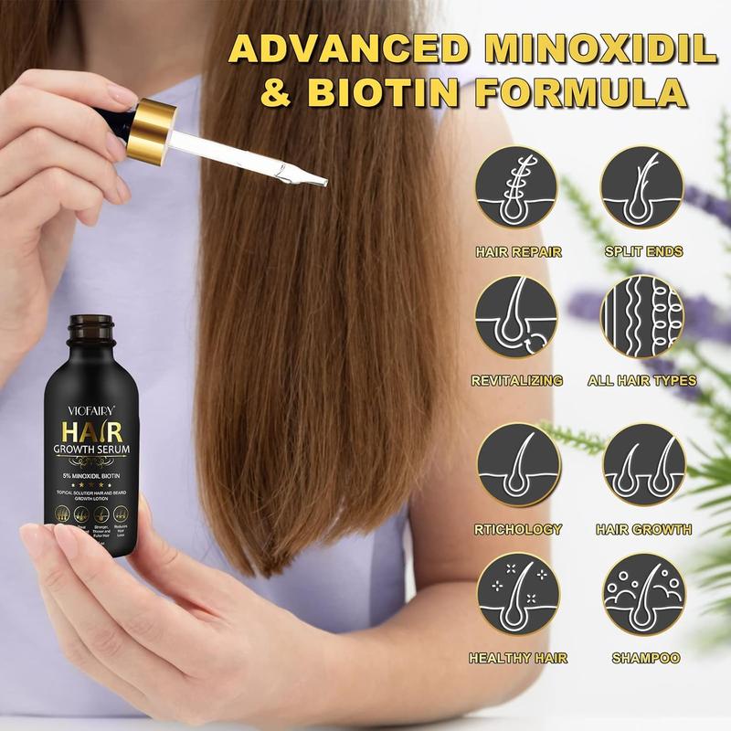 5% Minoxidil for Men and Women Hair Growth Serum, Hair Growth for Men Kit with Minoxidil 5% & Biotin Hair Regrowth Treatment, Natural Hair Growth for Thicker Longer Fuller Healthier Hair 2.02oz