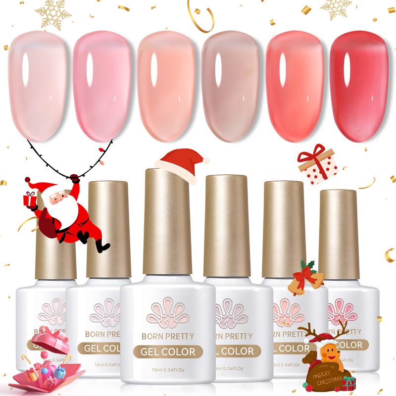 BOEN PRETTY Jelly Gel Nail Polish Set 6 Colors Christmas Jelly Nude Pink Gel Polish Crystal Gel Polish Set Nail Art Varnish Manicure Collection Gift Set DIY At Home Nail Care