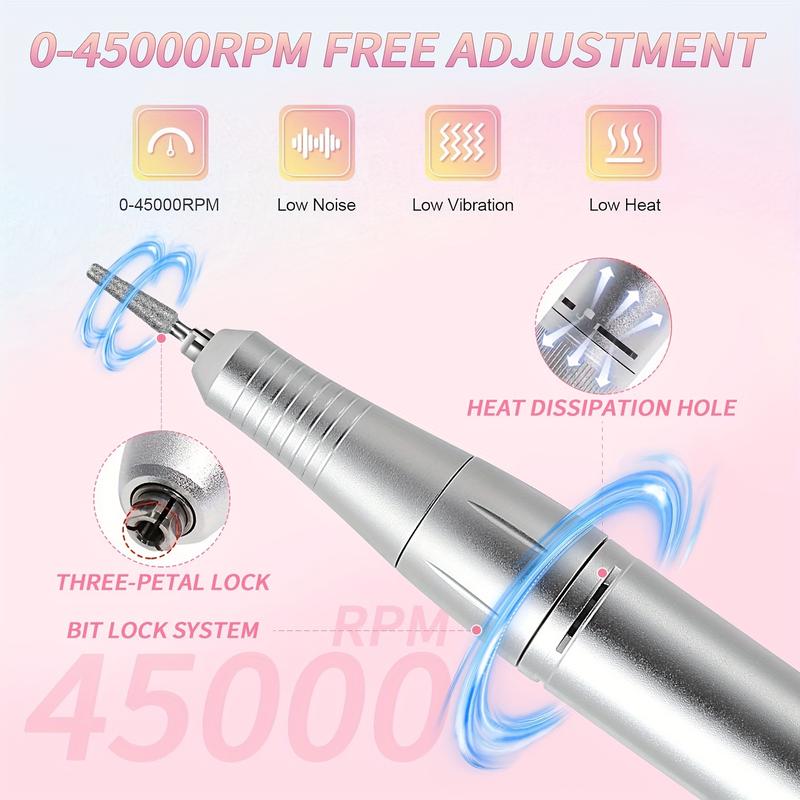 45000RPM Rechargeable Electric Nail Drill Machine With USB Connector Nail Polish Remover Drill Set Manicure Sander Low Noise