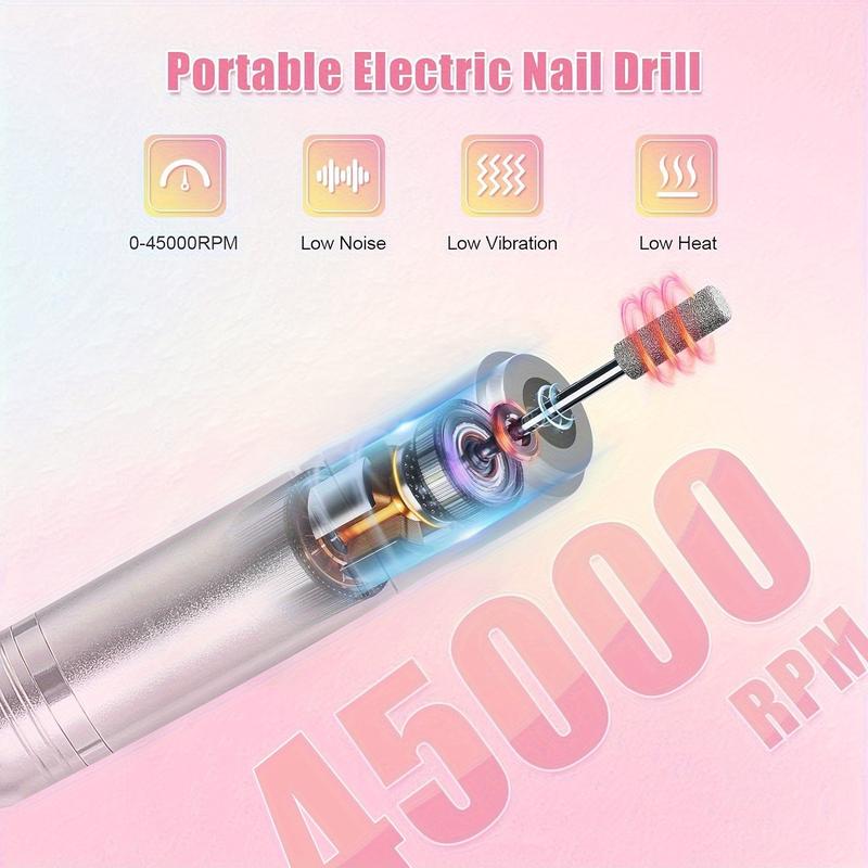 45000RPM Rechargeable Electric Nail Drill Machine With USB Connector Nail Polish Remover Drill Set Manicure Sander Low Noise