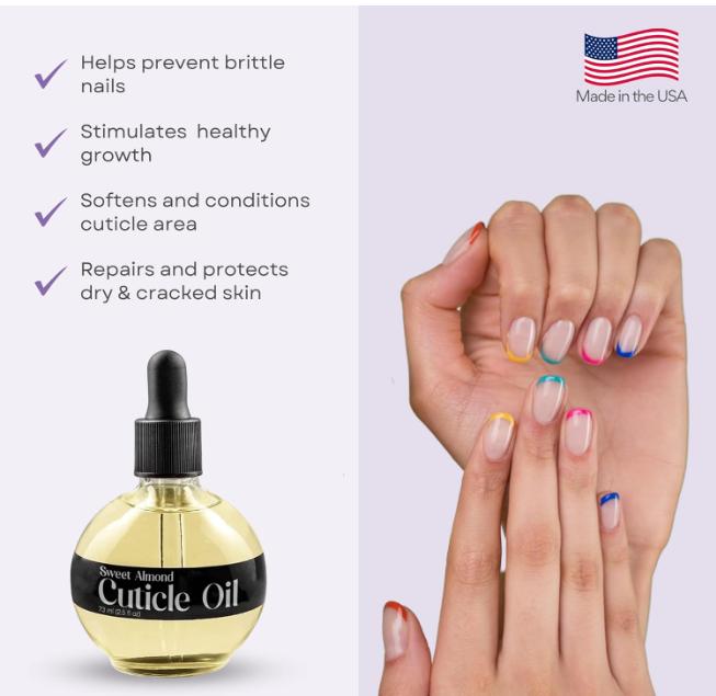 Sweet Almond Cuticle Oil For Nails - Repairs Cuticles Overnight - Moisturizes and Strengthens Nails and Cuticles - Dropper & Brush included - 2.5oz