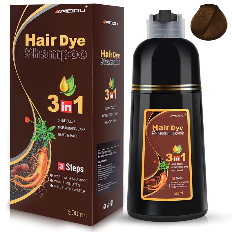 MEIDU Brown Hair Dye Shampoo,3 in 1 Herbal Ingredients Hair Color Shampoo,Contains Ginseng Extract, Salon, Natural Haircoloring,black hairdye