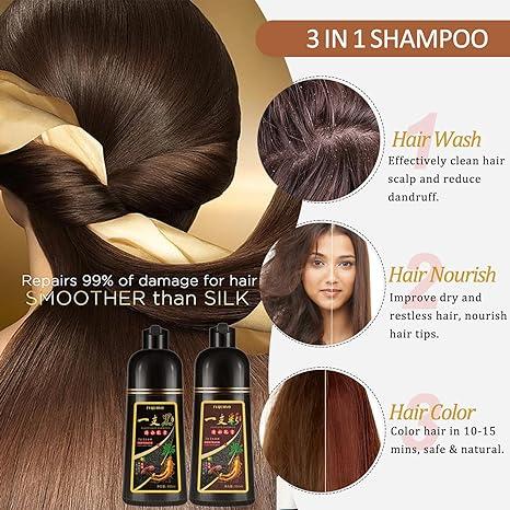 3-in-1 Golden Brown Hair Dye Shampoo for Men & Women – Achieve Natural Brown Hair with 100% Gray Coverage in Just 10-15 Minutes – 16.9 Fl Oz hair dye shampoo