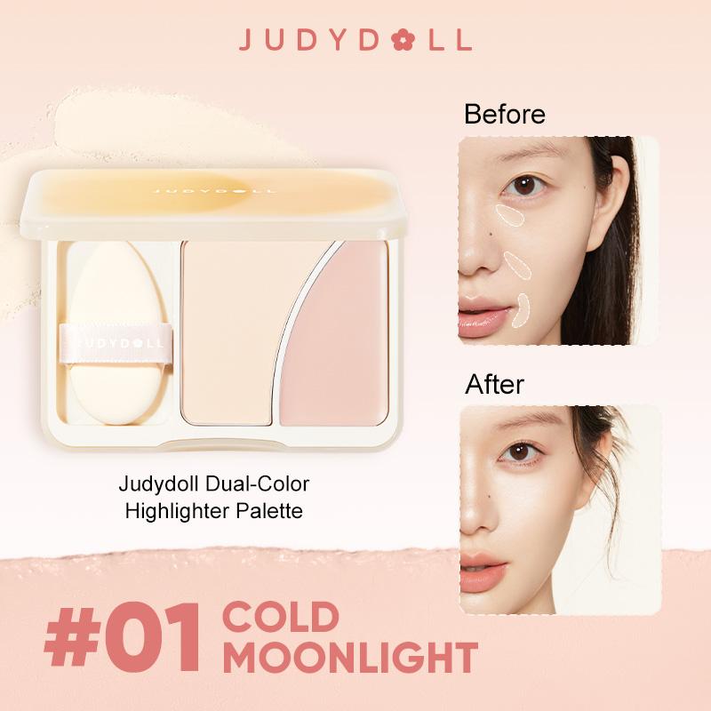 Judydoll Dual-Color Anti-smudge & Brightening Highlighter Palette For A Fair Complexion, 2 In 1 Powder and Cream Makeup Highlighter, Perfect For Contouring And Brightening Your Face, Long-Lasting