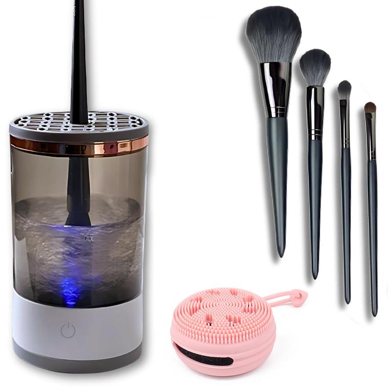 2 in 1 Electric Makeup Brush Cleaner for Christmas Gift, 1 Count Automatic Makeup Brush Cleaning Machine with Manual Silicone Massage Cleansing Face for Daily Use