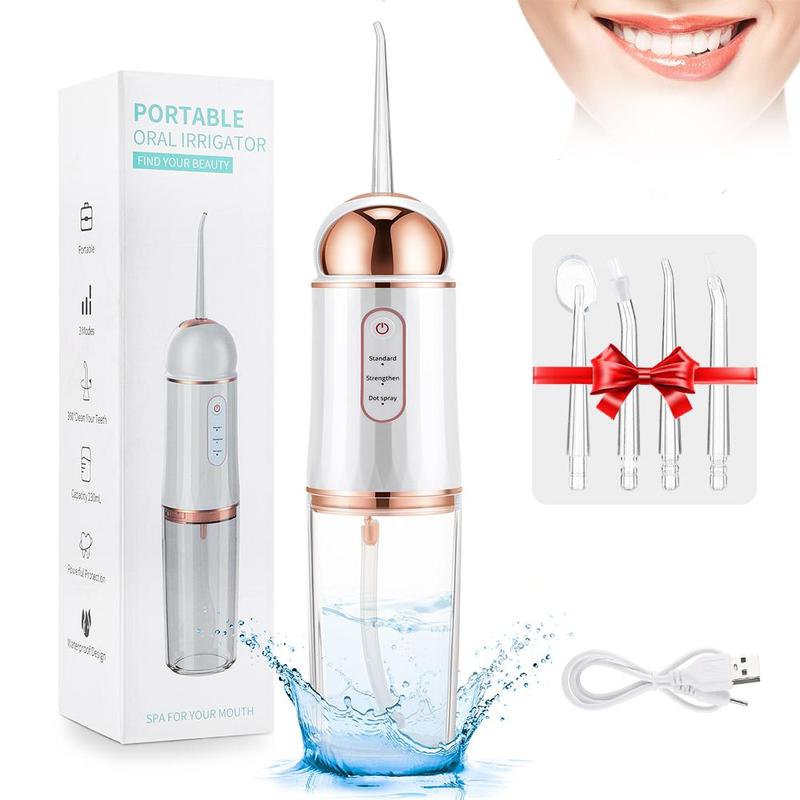 Portable Rechargeable Water Flosser, Christmas Gifts Fall Gifts, 1 Box Waterproof Teeth Cleaner with 4 Jet Tips, Electric Teeth Cleaner, Oral Irrigator for Home & Travel, Winter Gift, Christmas Gift