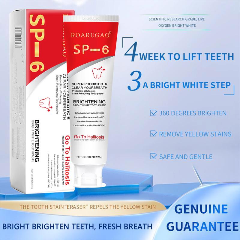 SP-6 Toothpaste, Super sp6 brightening Oral probiotic Pasta Dental, sp 6 Bright White Toothpaste for Stain Removing, Fresh Breath & Teeth Health