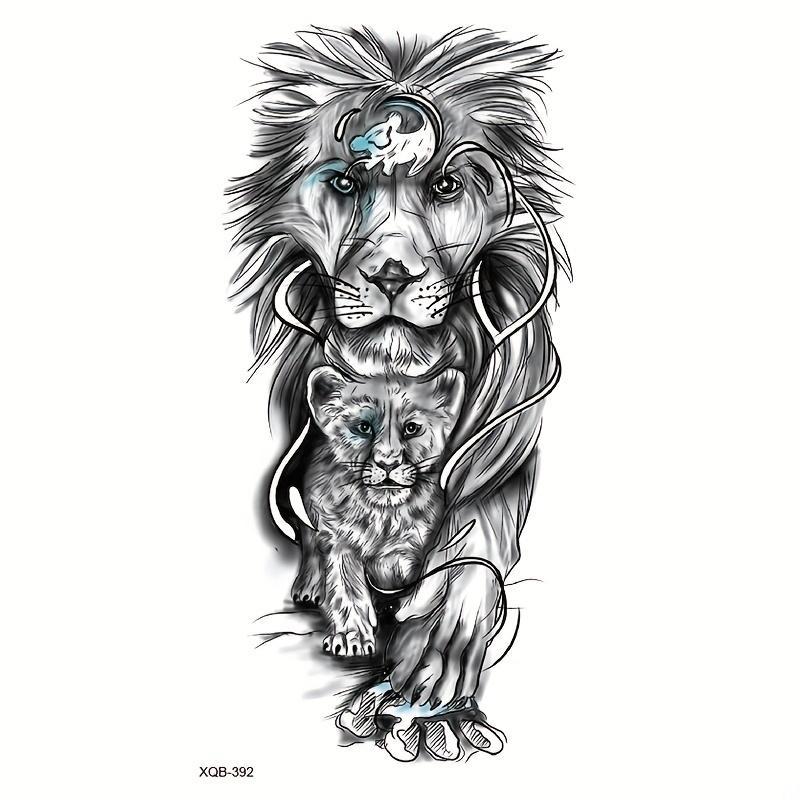 Lions Pattern Temporary Tattoo Sticker, 1 Sheet Waterproof Long Lasting Fake Tattoo For Women & Men