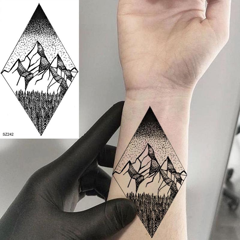 Geometric Shape Landscape Pattern Temporary Tattoo Sticker, 18pcs Creative Fake Tattoo Sticker, Body Art Decoration for Men & Women