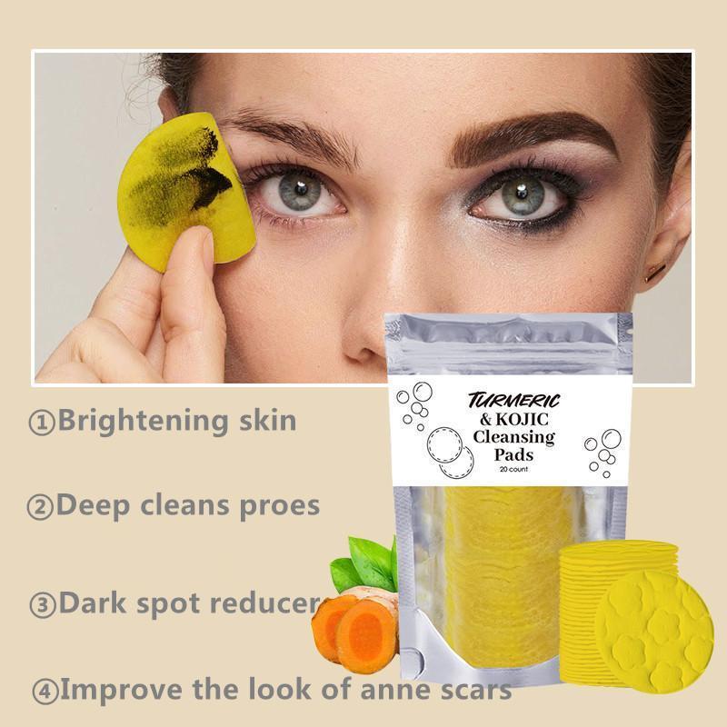 Turmeric & Kojic Acid Face Cleansing Pads, 20pcs*3 Facial Cleansing Pad, Skincare Products, Facial Cleaning Pad for Acne-prone Skin & Makeup Removal for Women & Men