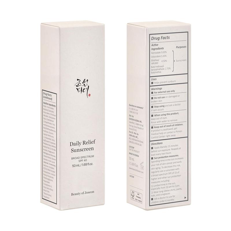 Beauty of Joseon Daily Relief Sunscreen for face Sun moisturizing with Broad Spectrum SPF 40 Korean sunscreen skincare 50ml, 1.69 fl.oz