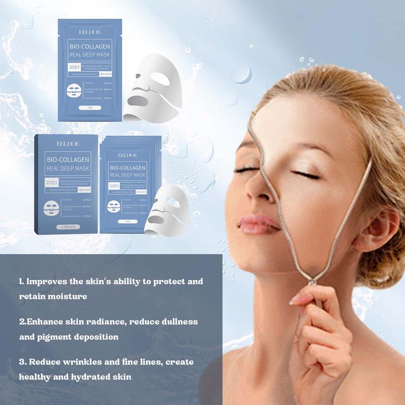 Anti Wrinkle Mask,Pure Collagen Face Mask,Skinqueen Bio Collagen Face Mask,Bio-Collagen Deep Mask,Korean Deep Hydrating and Firming Overnight Hydrogel Mask(4Pcs Box)