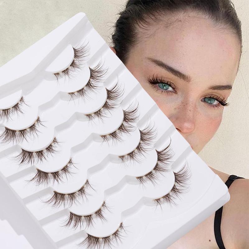 Fluffy False Eyelashes, 7 Pairs Fish Tail Crossed Fake Cluster Lashes with Clear Bands for Lash Extensions, Eyelash Extensions Kit, Natural Curling Eyelash for Women and Girls Eye Makeup Enhancement, Christmas Gift, Makeup Products, Lashes Extension Kit