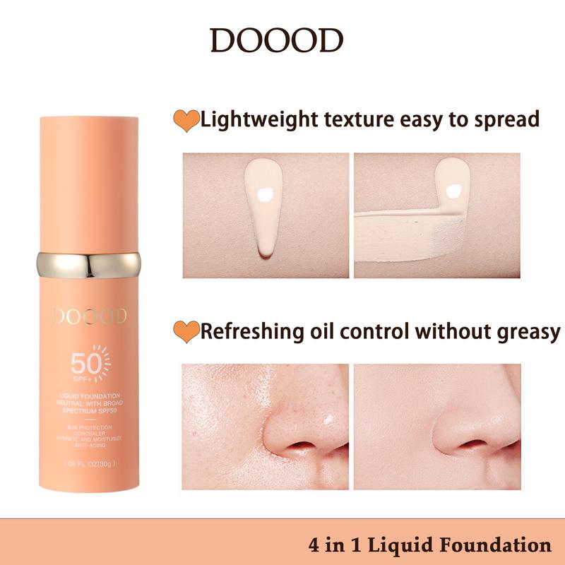 DOOOD 4-in-1 color-changing liquid foundation | Long-lasting and non-fading | Waterproof and moisturizing | Brightens skin tone and exudes youthful radiance Concealer Advanced makeup 30ml