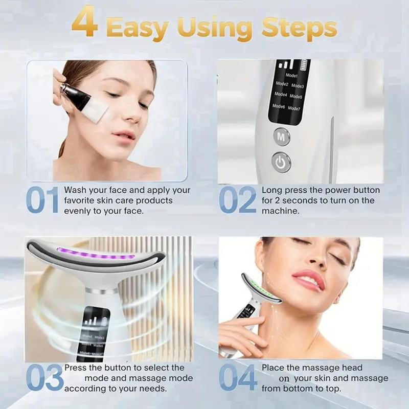 USB Rechargeable Neck Massager, 7-color LED Light Heated Facial Massager for Gifts, Portable Skin Care Tool for Women, Christmas Gift