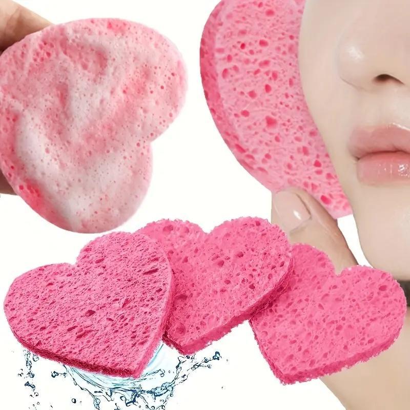 Disposable Heart Shaped Facial Cleansing Puff, Facial Washing Sponge, Skincare Tool, Dual Sided Facial Scrubber, Compressed Facial Sponges for Travel, Christmas Gift