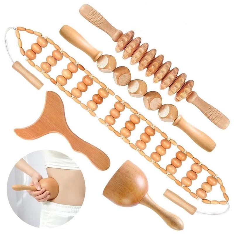 Wood Therapy Massage Tool Set, 5 Counts Professional Wood Massage Kit, Trigger Point Skincare Manual Muscle Release Stick Massagers, Summer Body Care Gift