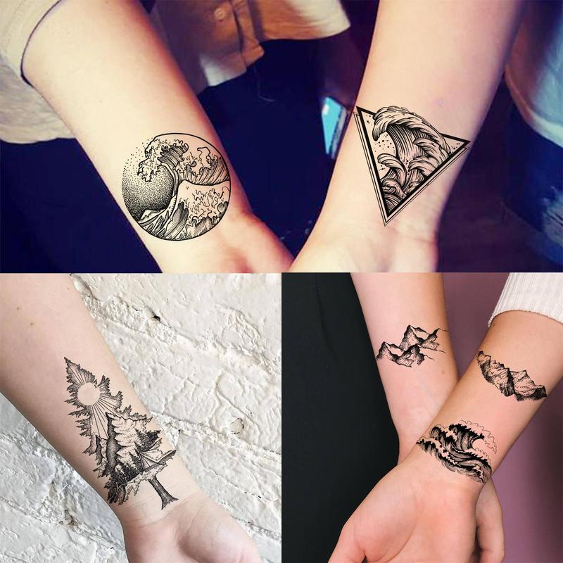 Geometric Shape Landscape Pattern Temporary Tattoo Sticker, 18pcs Creative Fake Tattoo Sticker, Body Art Decoration for Men & Women