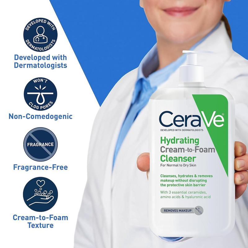 CeraVe Makeup Lover Skincare Duo: CeraVe Hydrating Cream-to-Foam Cleanser (Normal to Dry Skin + Removes Makeup) & NEW CeraVe Intensive Moisturizing Lotion (Dry to Very Dry Skin + 5% Hydro-Urea)