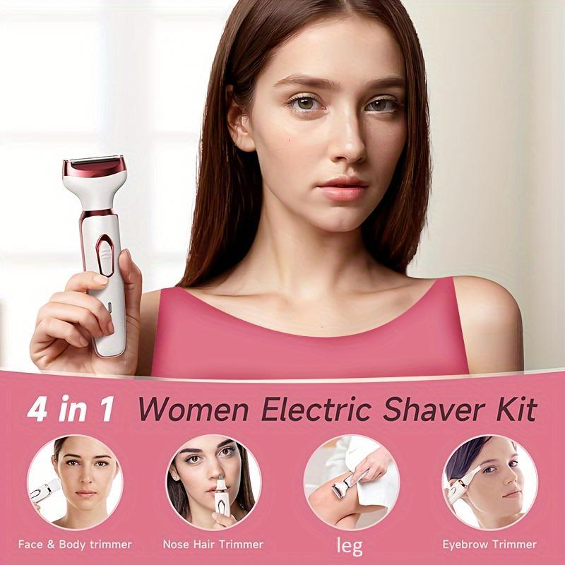 4 in 1 Electric Shaver, 1 Set Rechargeable Grooming Kit, Wet and Dry Bikini Trimmer, Portable Electric Shaver for Face, Nose, Legs and Underarms, Christmas Gift