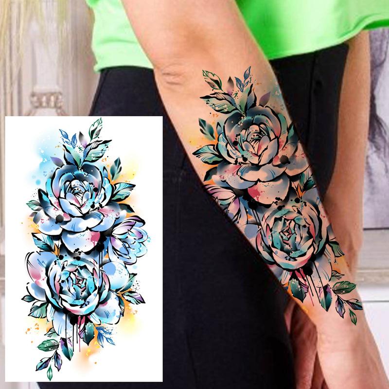 Rose & Cross Pattern Temporary Tattoo Sticker, 8 Sheets Aesthetic Rose Floral Temporary Tattoo Sticker, Party Decoration Supplies