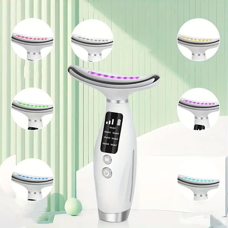 USB Rechargeable Neck Massager, 7-color LED Light Heated Facial Massager for Gifts, Portable Skin Care Tool for Women, Christmas Gift