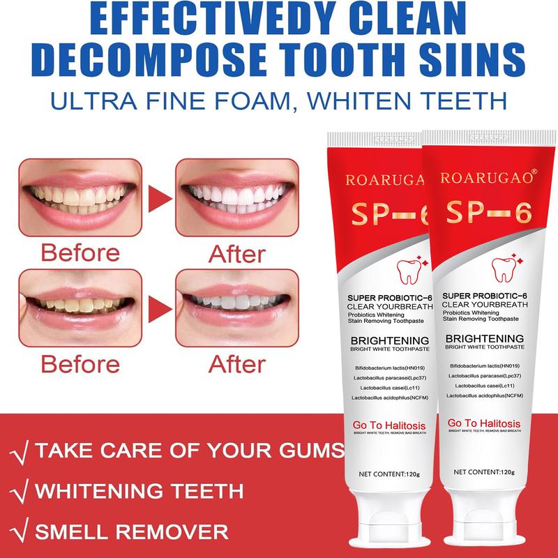 SP-6 Toothpaste, Super sp6 brightening Oral probiotic Pasta Dental, sp 6 Bright White Toothpaste for Stain Removing, Fresh Breath & Teeth Health