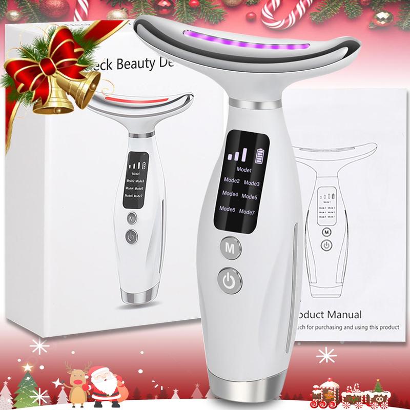 USB Rechargeable Neck Massager, 7-color LED Light Heated Facial Massager for Gifts, Portable Skin Care Tool for Women, Christmas Gift