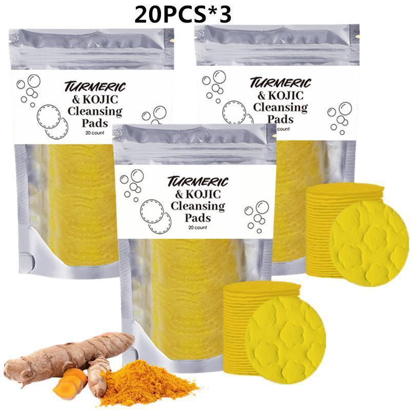 Turmeric & Kojic Acid Face Cleansing Pads, 20pcs*3 Facial Cleansing Pad, Skincare Products, Facial Cleaning Pad for Acne-prone Skin & Makeup Removal for Women & Men