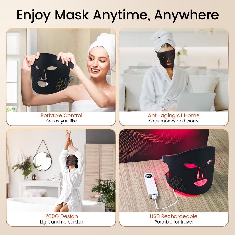 YOEYOU LED Face Mask, 4 Colors Led Skin Care Mask at Home and Travel Adjustable Ice face towelettes