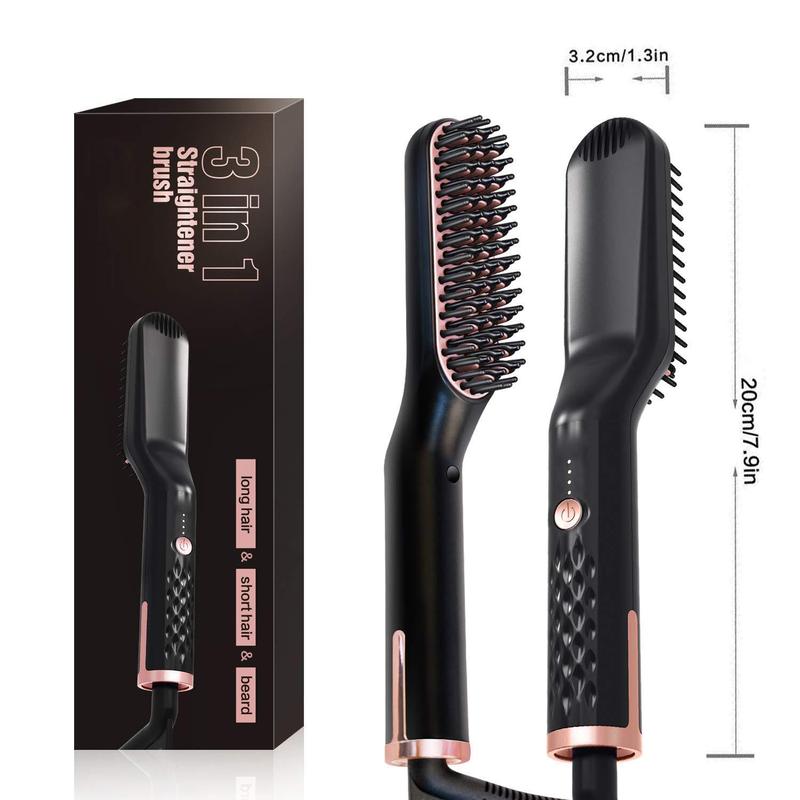 3 in 1 Hair Straightening Brush, 1 Count Anti-scald Heat Resistant Electric Beard Straightener Brush, Heated Hair Styling Machine, Hair Straightener