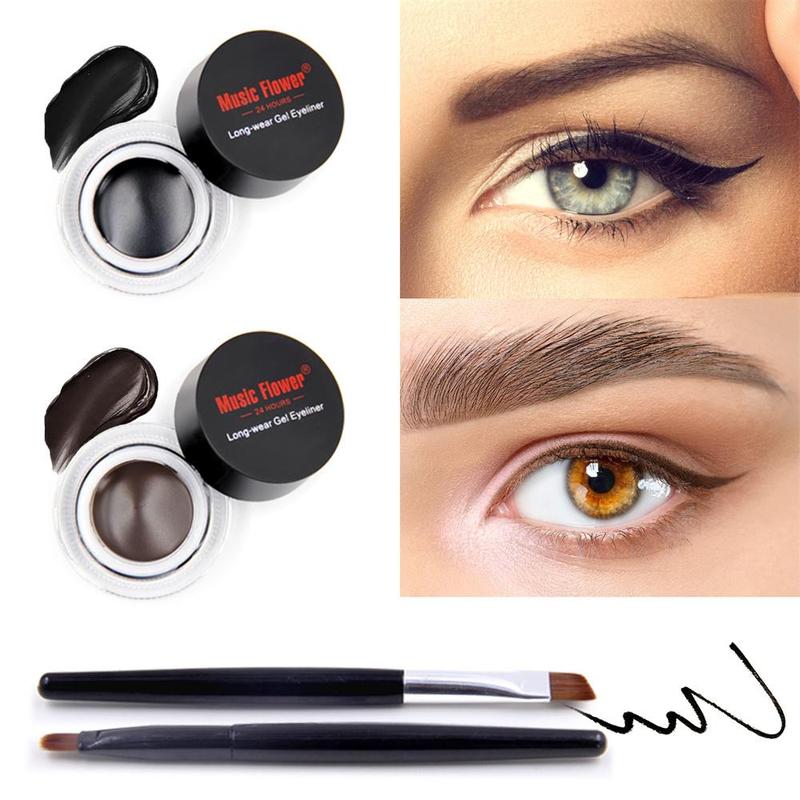 2pcs Long Lasting Gel Eyeliner with Brush, Waterproof & Smudgeproof Liquid Shimmer Glitter Makeup Liner, New Fashion Makeup Products