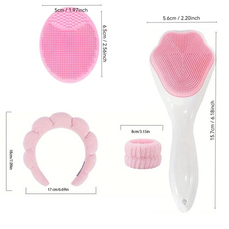 Facial Care Tool Set, 5 Counts set Double-sided Silicone Facial Brush & Wristband & Headband & Wrist Washband, Manual Massage Brush, Skin Care Tool