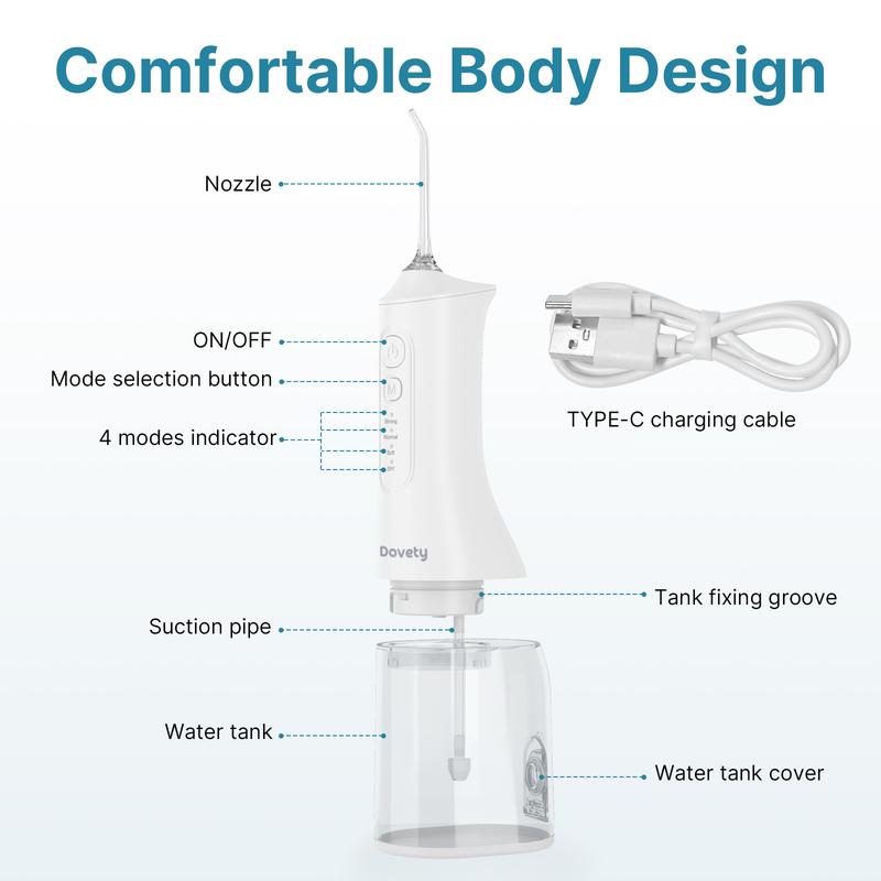 Dovety Water Flosser for Teeth,DIY,6 Tips,300ML Tank,IPX7 Waterproof,Rechargeable Portable Oral Irrigator,Brace Care,For Home Travel,Christmas Gift Thanksgiving Gift