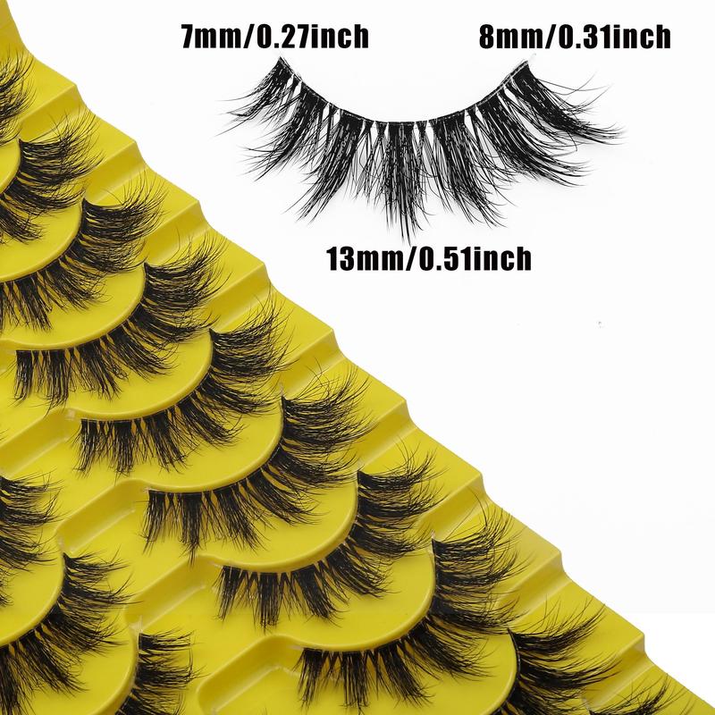 Fluffy False Eyelashes, 10 Pairs Wispy Faux Cluster Lashes, Natural Curling Eye Makeup Strip Lashes, Volumized False Eyelashes for Women and Girls, Christmas Gift